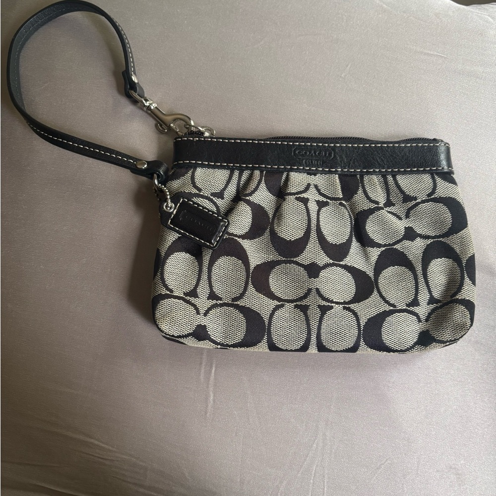 Coach Black and Gray Monogram Clutch Wristlet
